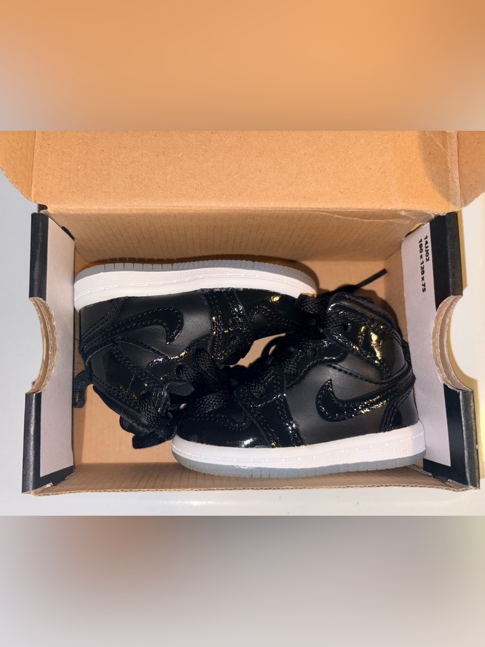Jordan Kids Black Patent High-Top Sneakers with White Sole